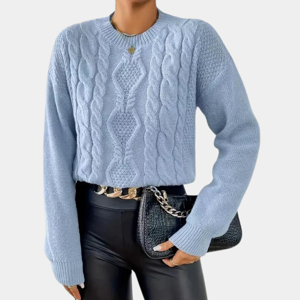 Damen - Kabelstrick Pullover - Rundhalsausschnitt - Bequeme und stilvolle Strickmode für jeden Anlass