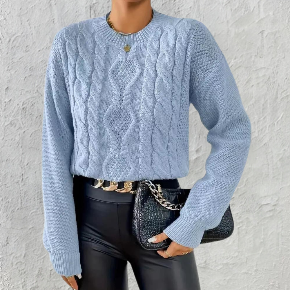 Damen - Kabelstrick Pullover - Rundhalsausschnitt - Bequeme und stilvolle Strickmode für jeden Anlass