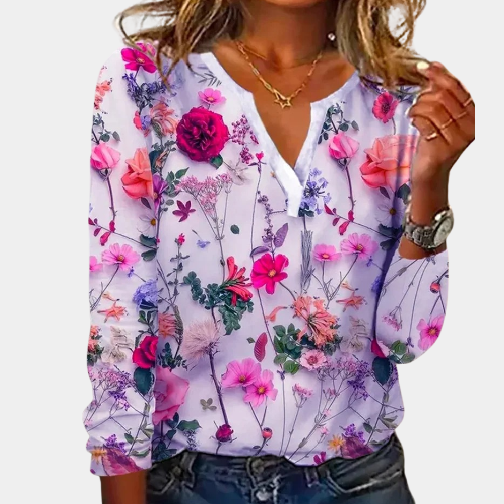 Damen - Blumenbluse - Leichtes Stoff - Lässiges Sommer-Top - Stylisch, bequem & perfekt für warme Tage