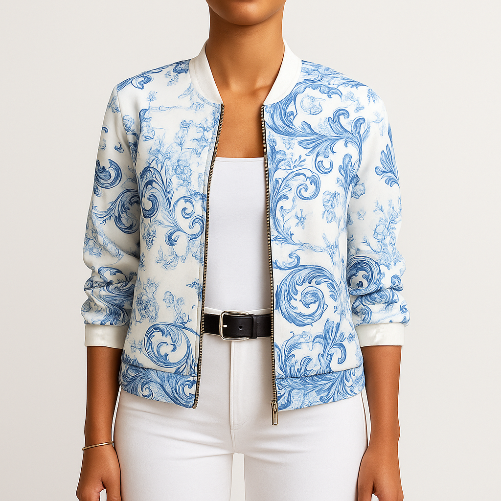 Damen - Bomberjacke - Langlebiger Stoff - Blumenmuster - Leichtes, stylisches Design - Trendige Outdoor-Bekleidung