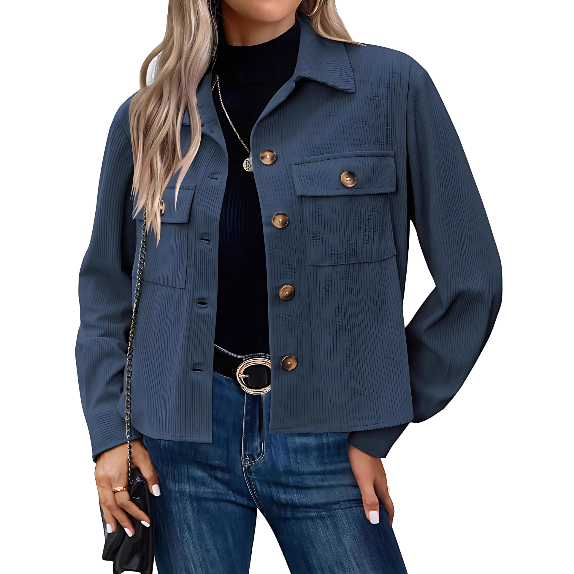 Damen - Cordjacke - Brusttaschen - Modischer Freizeitstil - Bequeme und vielseitige Jacke