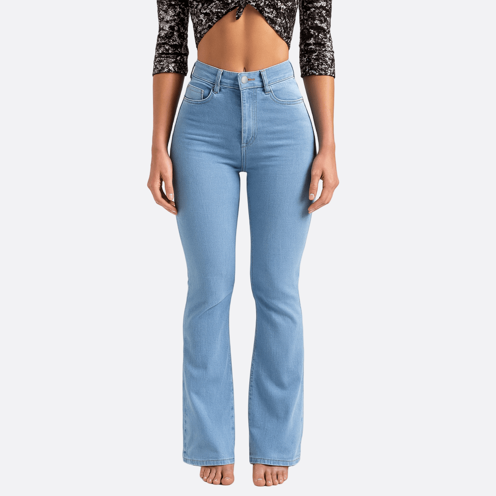 Damen - Dehnbare Jeans - Denim - Ausgestelltem Bund - Hohe Taille für ultimativen Komfort und Stil