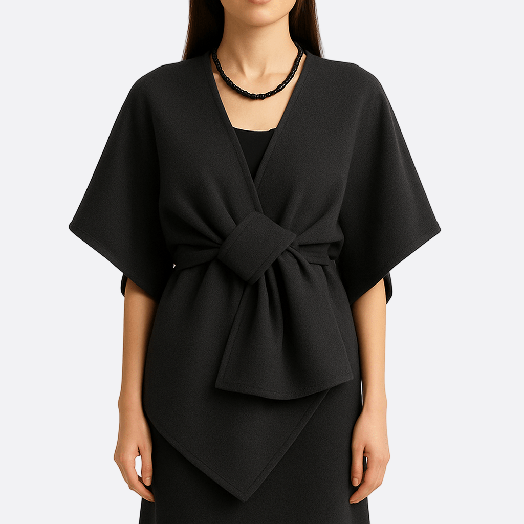 Damen - Drapierter Poncho Mantel - Wolle - Taillenband - Modisch und Bequem für jeden Anlass