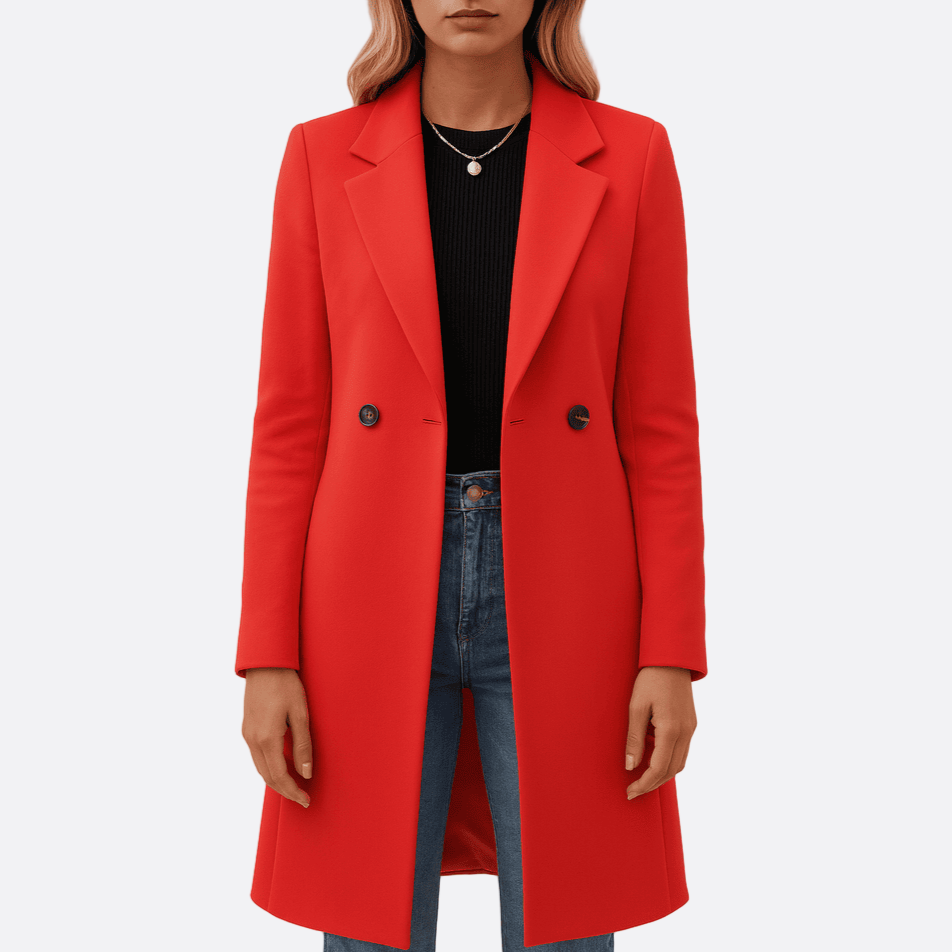 Damen - Eleganter Wickelmantel - Doppelte Knopfleiste - Stilvoller Übergangsmantel für jede Gelegenheit