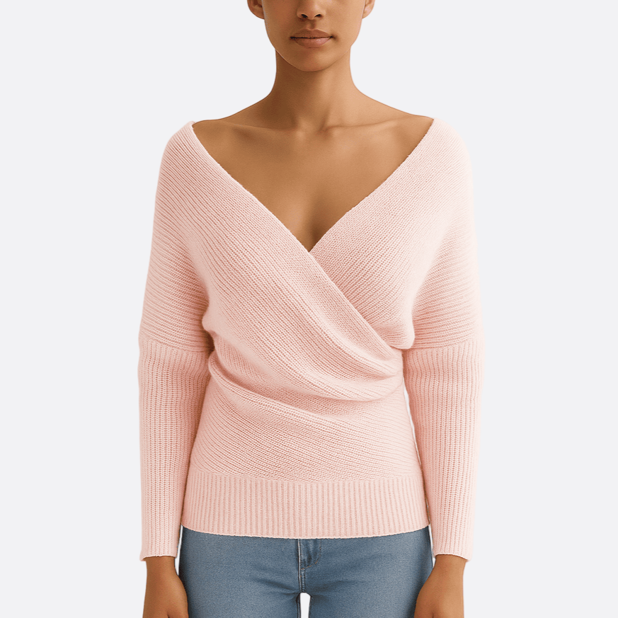 Damen - Eleganter lässiger Strickpulli - Weicher Stoff - Tiefer Ausschnitt - Modischer Freizeitlook