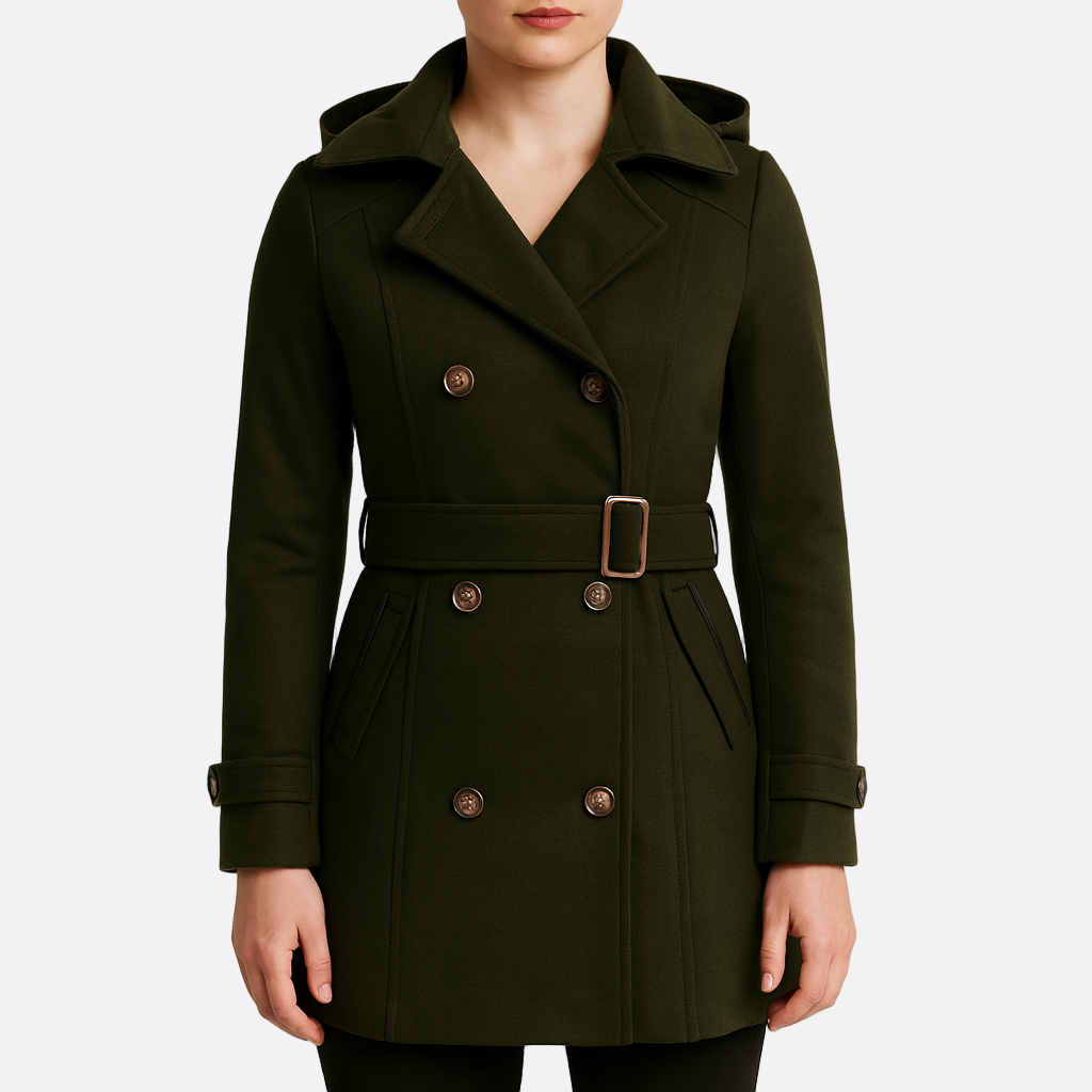 Damen - Eleganter taillierter Mantel - Mit Kapuze und Gürtel - Stilvoller Wintermantel für kalte Tage