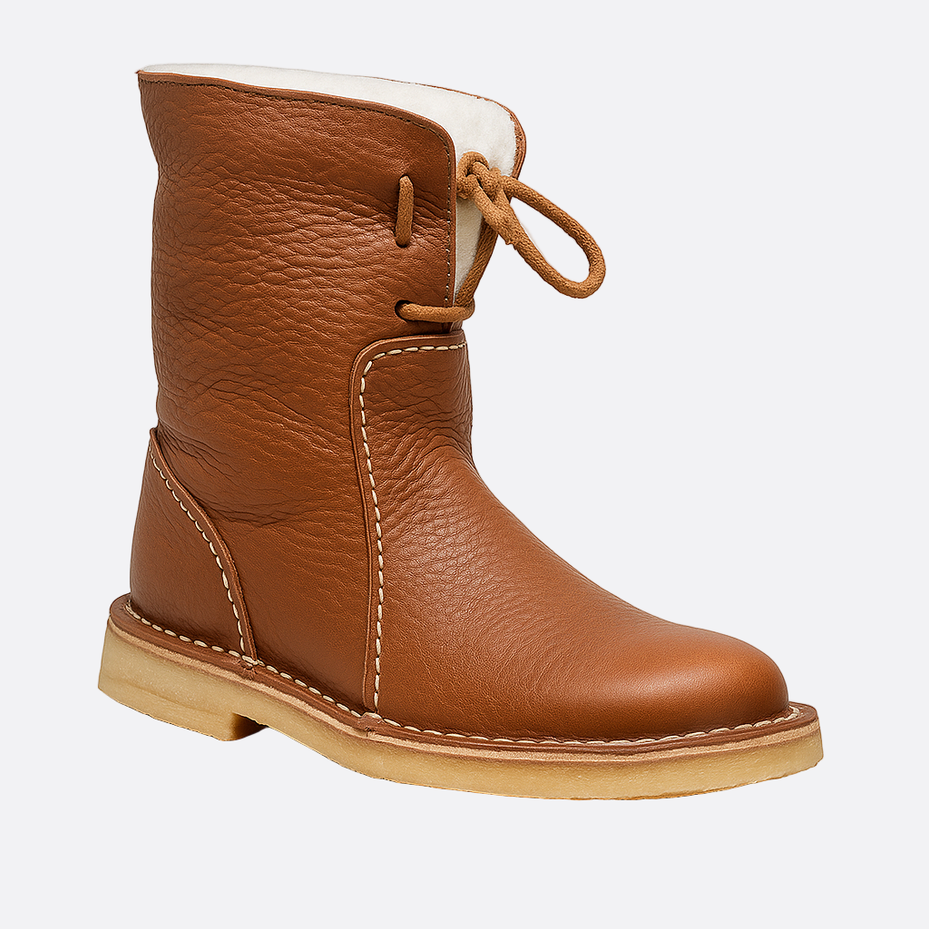Damen - Faltbare Manschette Stiefelette - Leder - Mit Shearling gefüttert - Bequeme Winterstiefel
