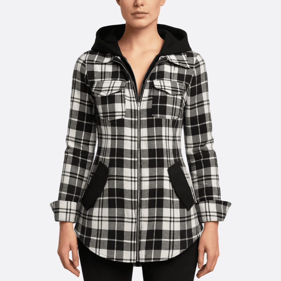 Damen - Flanell Jacke - Kapuze und Taschen - Bequeme und stilvolle Oberbekleidung für den Alltag