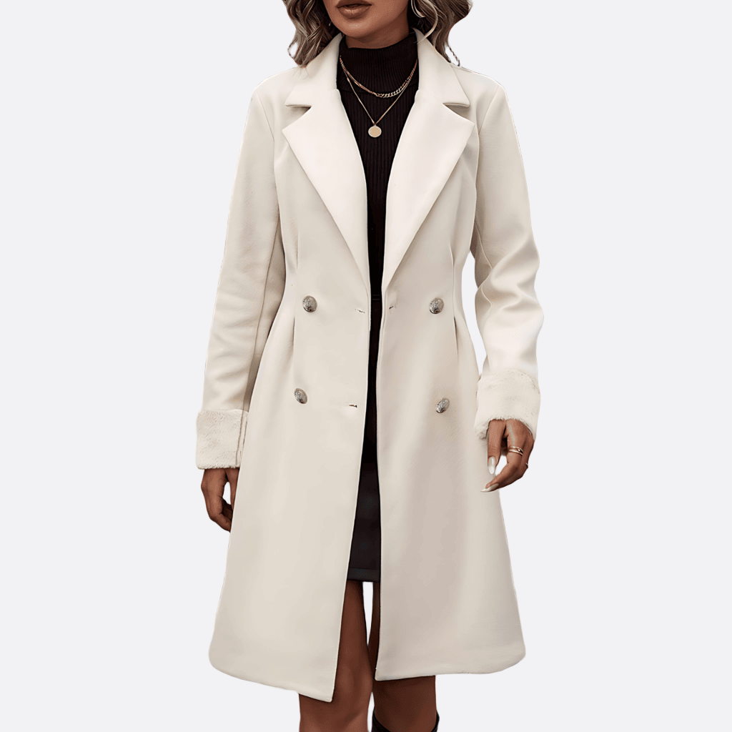 Damen - Flauschiger Zweireiher Mantel - Stilvolle Manschetten - Eleganter Modehit