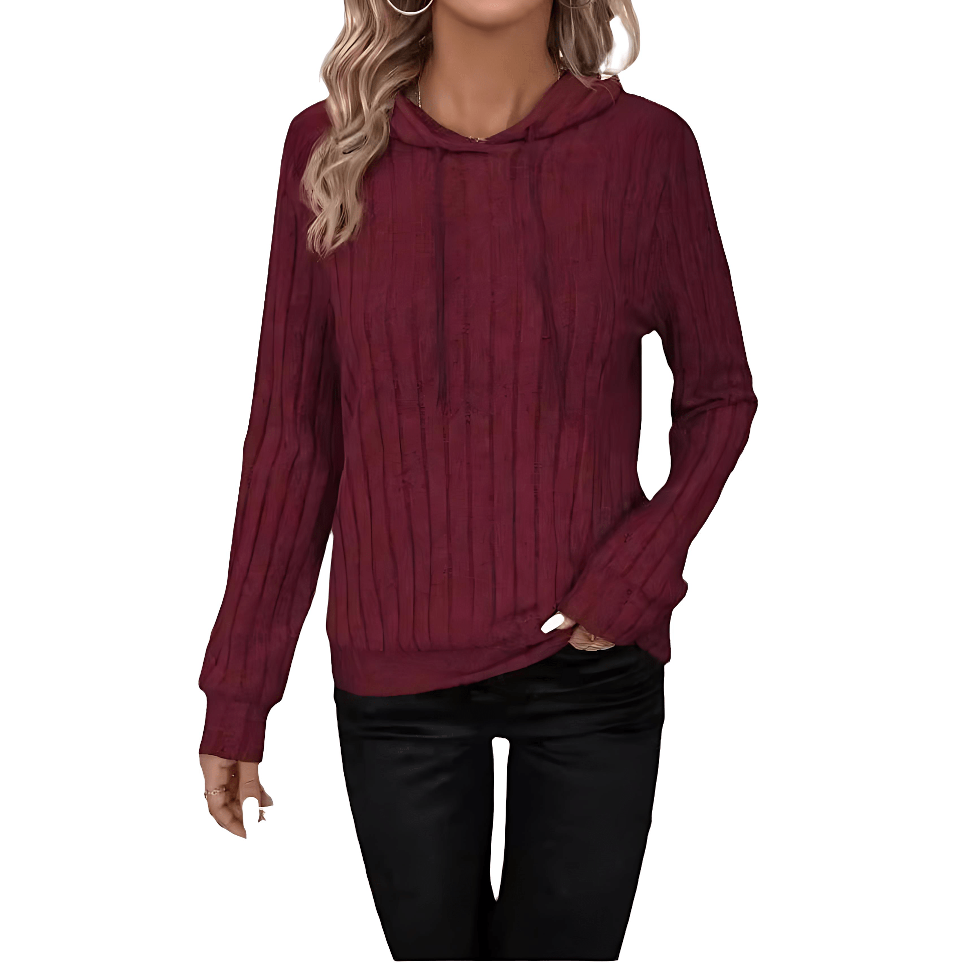 Damen - Fleece Kapuzenpullover - Kuscheliges Rippendesign - Bequeme Eleganz für jeden Anlass