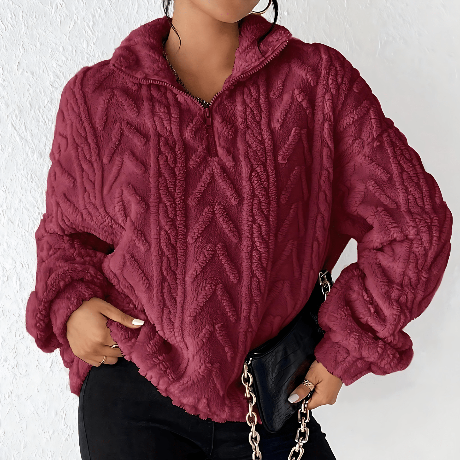 Damen - Fleece Pullover - Hoher Kragen - Bequem und Warm - Perfekt für kühle Tage