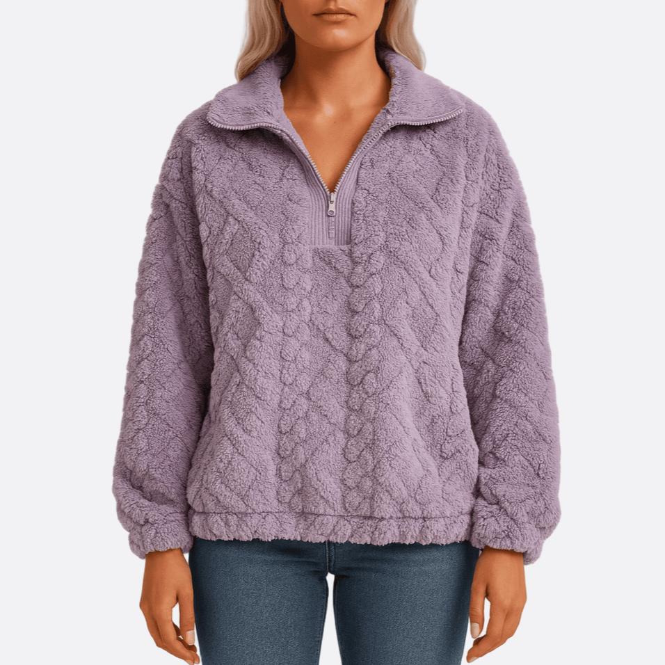 Damen - Fleece Pullover - Hoher Kragen - Halbreißverschluss - Bequem und Warm für jede Gelegenheit
