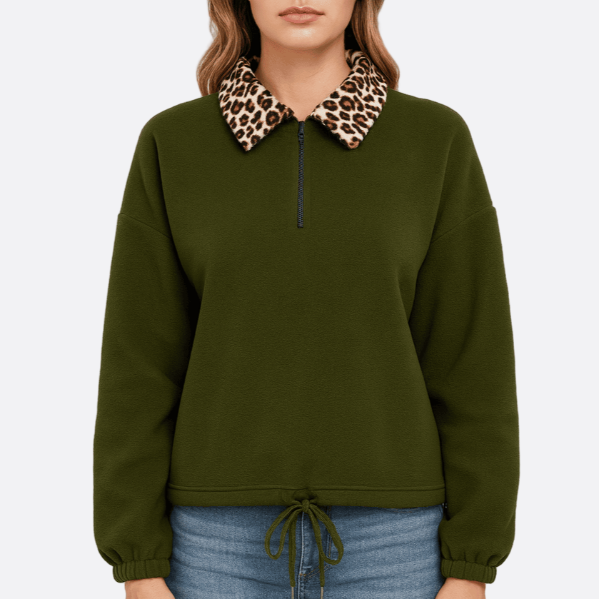 Damen - Fleece Pullover Sweatshirt - Kunstfellkragen - Bequemer und stilvoller Winterbegleiter