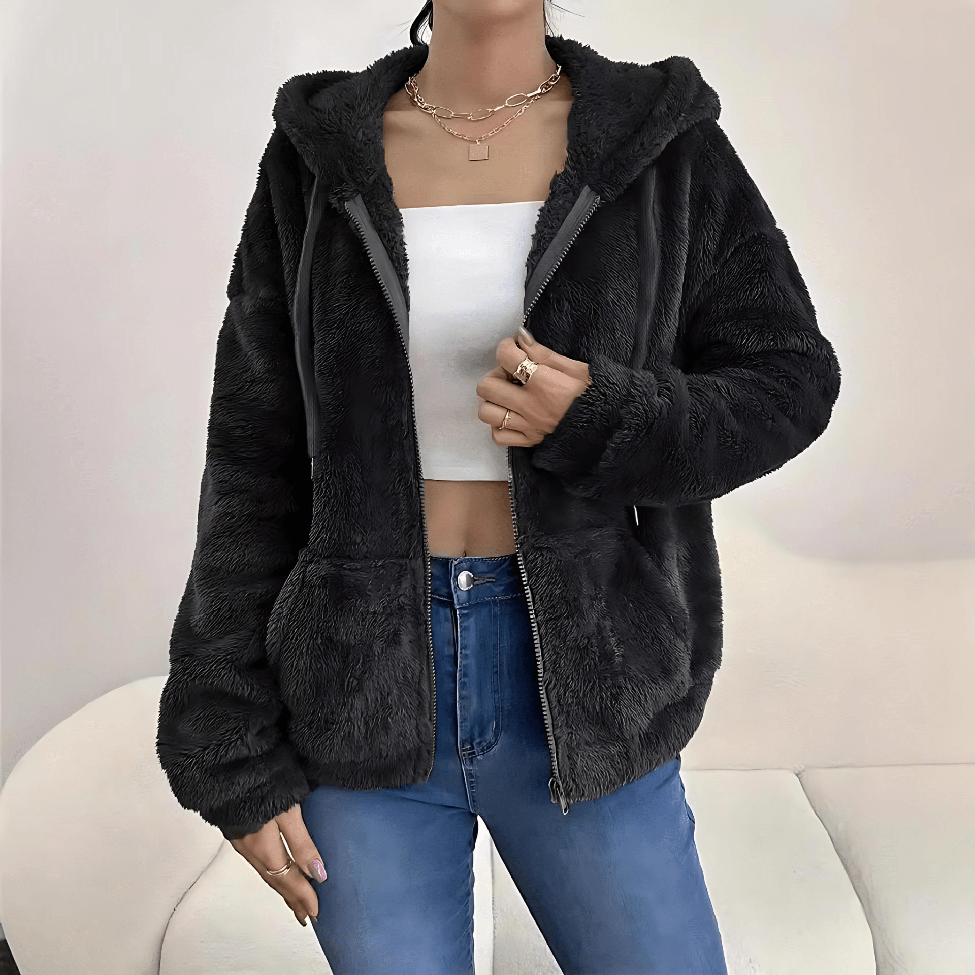 Damen - Fleecejacke - Kuschelig mit Kapuze und Taschen - Komfortabel und Warm für jeden Anlass