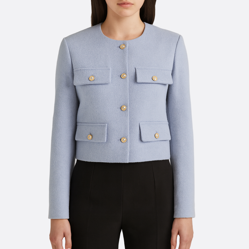 Damen - Gekürzte Strickjacke mit Taschen - Knopfleiste - Bequeme und stylische Strickmode