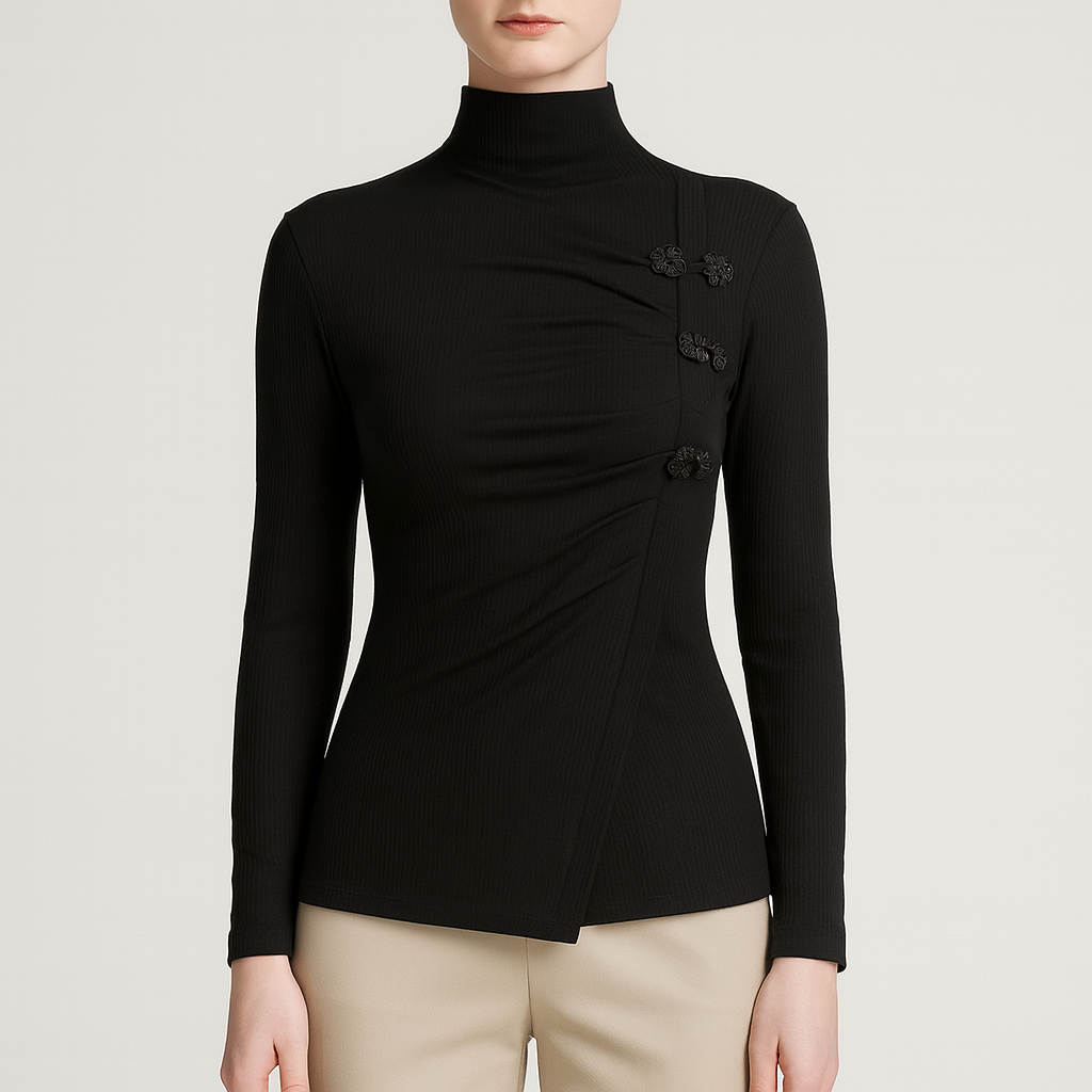 Damen - Gerippte Bluse - Schmaler Schnitt - Hochgeschlossenen Design - Elegante Mode für jeden Anlass