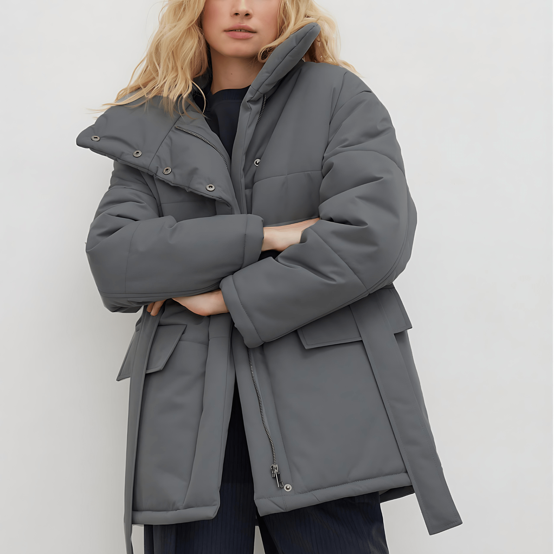 Damen - Gesteppte Baumwolljacke - Übergröße mit Gürtel - Stilvolle und Bequeme Outerwear für jede Gelegenheit