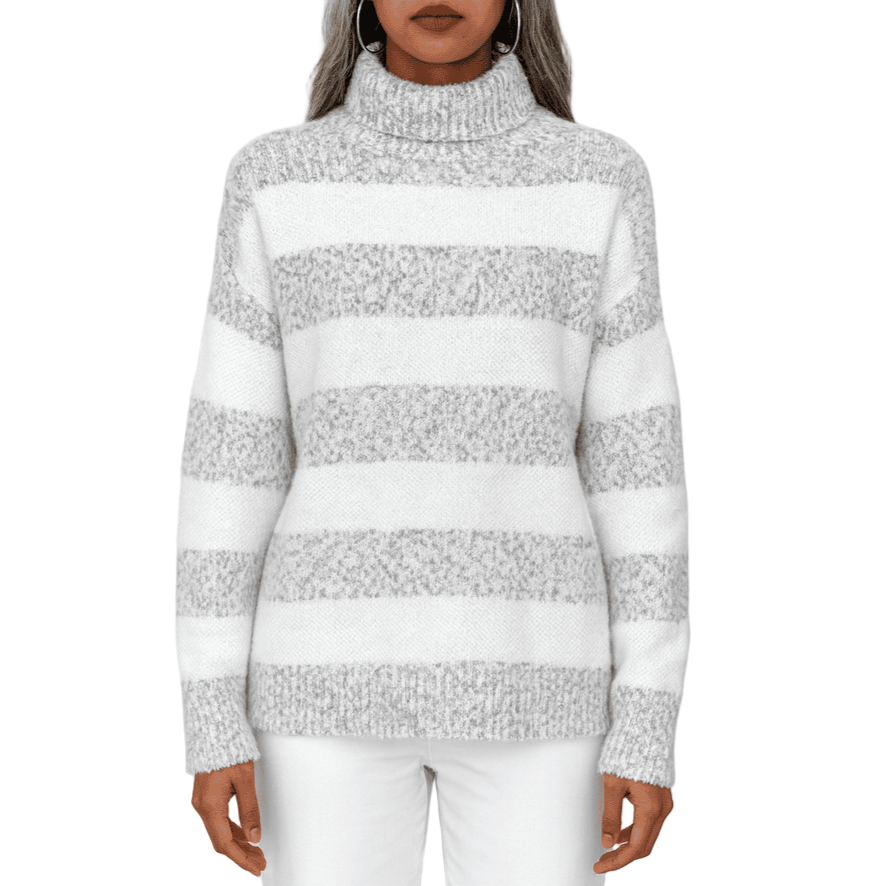 Damen - Gestreifter Rollkragenpullover - Kuscheliger Stil - Perfekt für kalte Tage