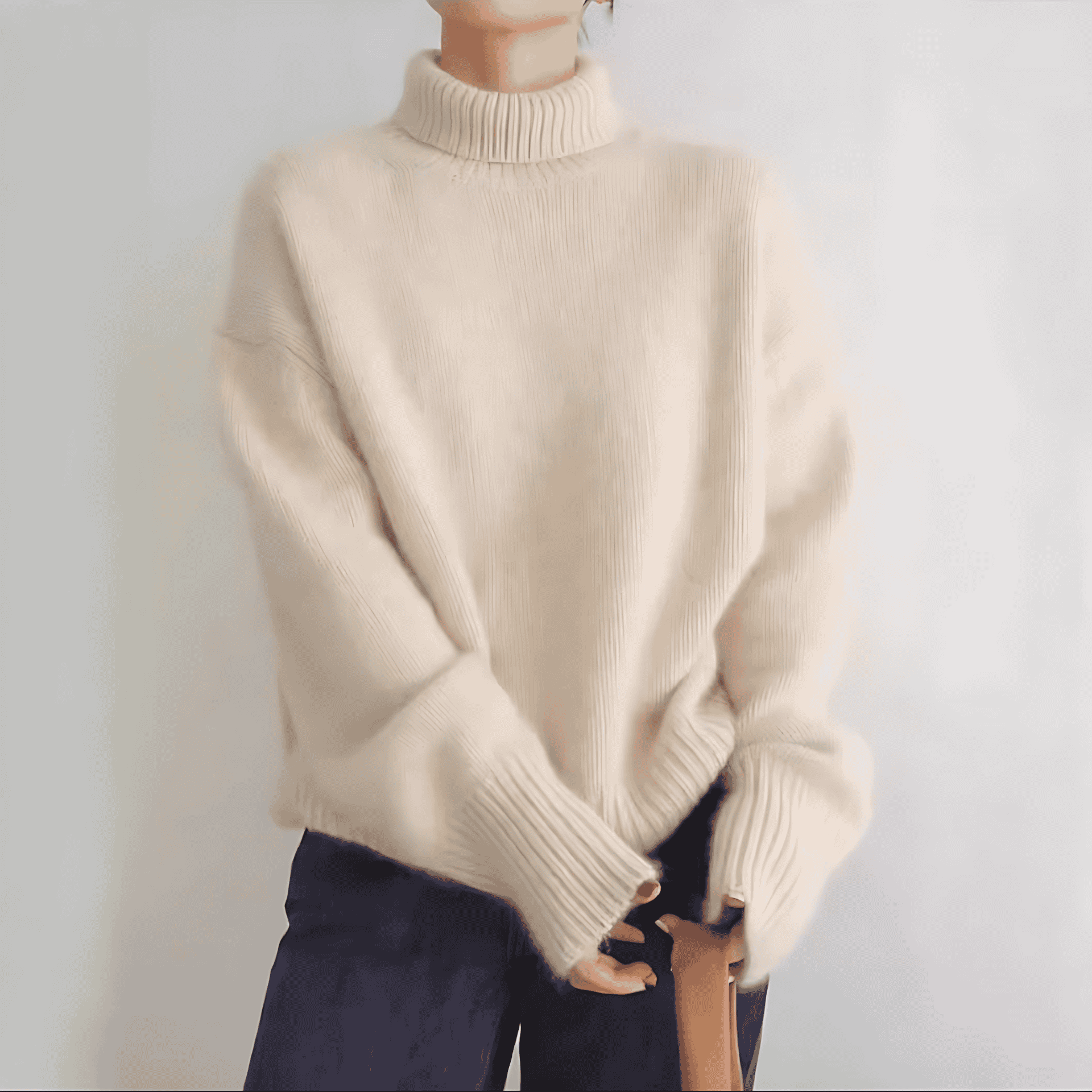 Damen - Gestrickter Pullover - Hohem Kragen - Lockerer Stil - Perfekt für kalte Tage