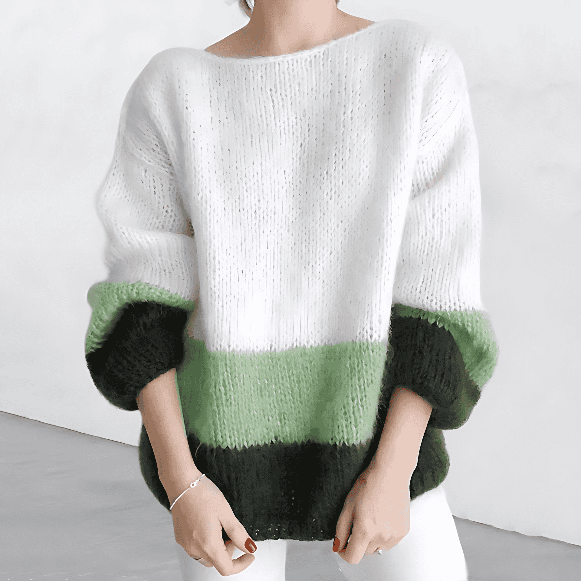 Damen - Grobstrick Pullover - Modernes Blockmuster - Stilvoller Strickpullover für jeden Anlass