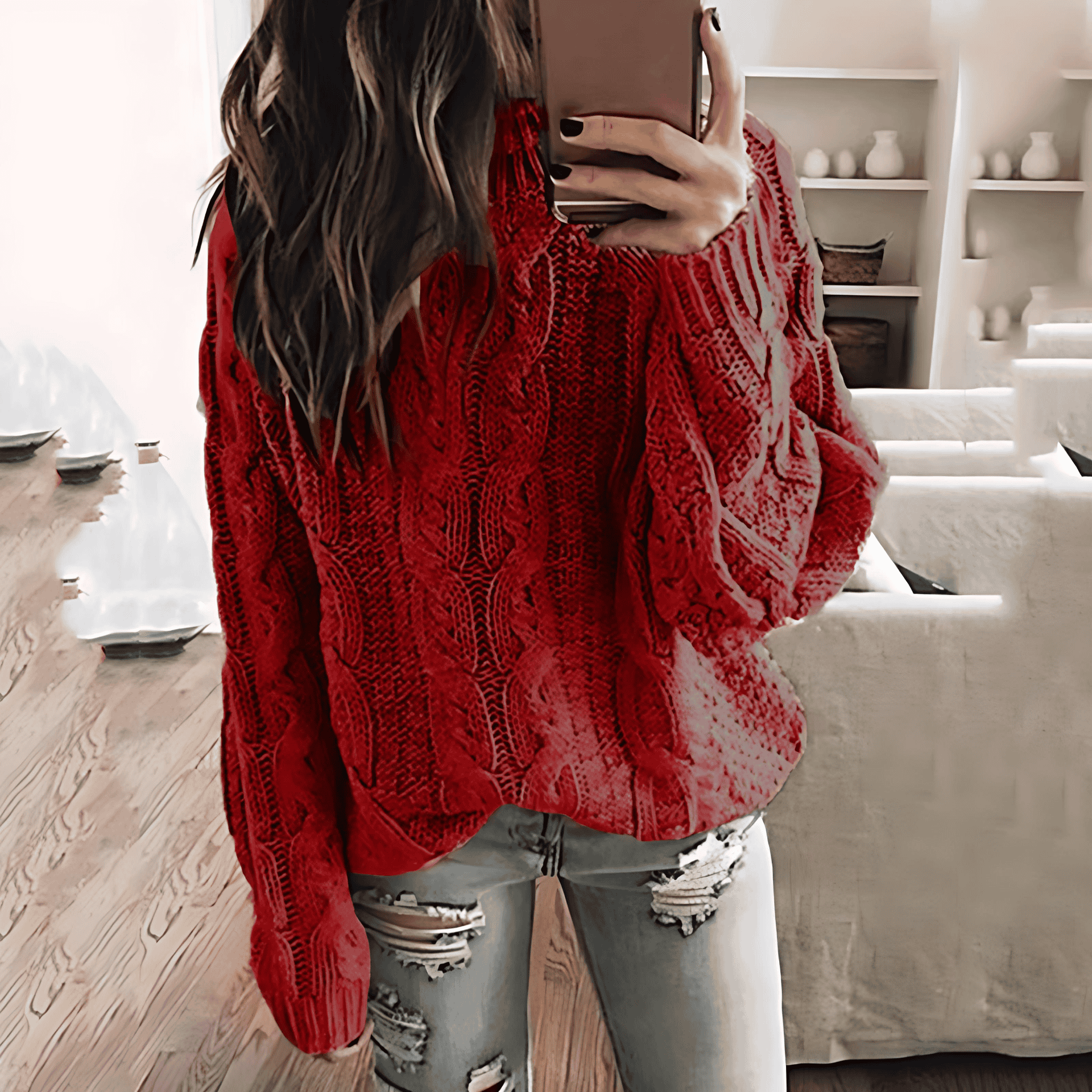 Damen - Grobstrick Pullover - Trendiges Zopfmuster - Bequemer und stilvoller Strickpullover