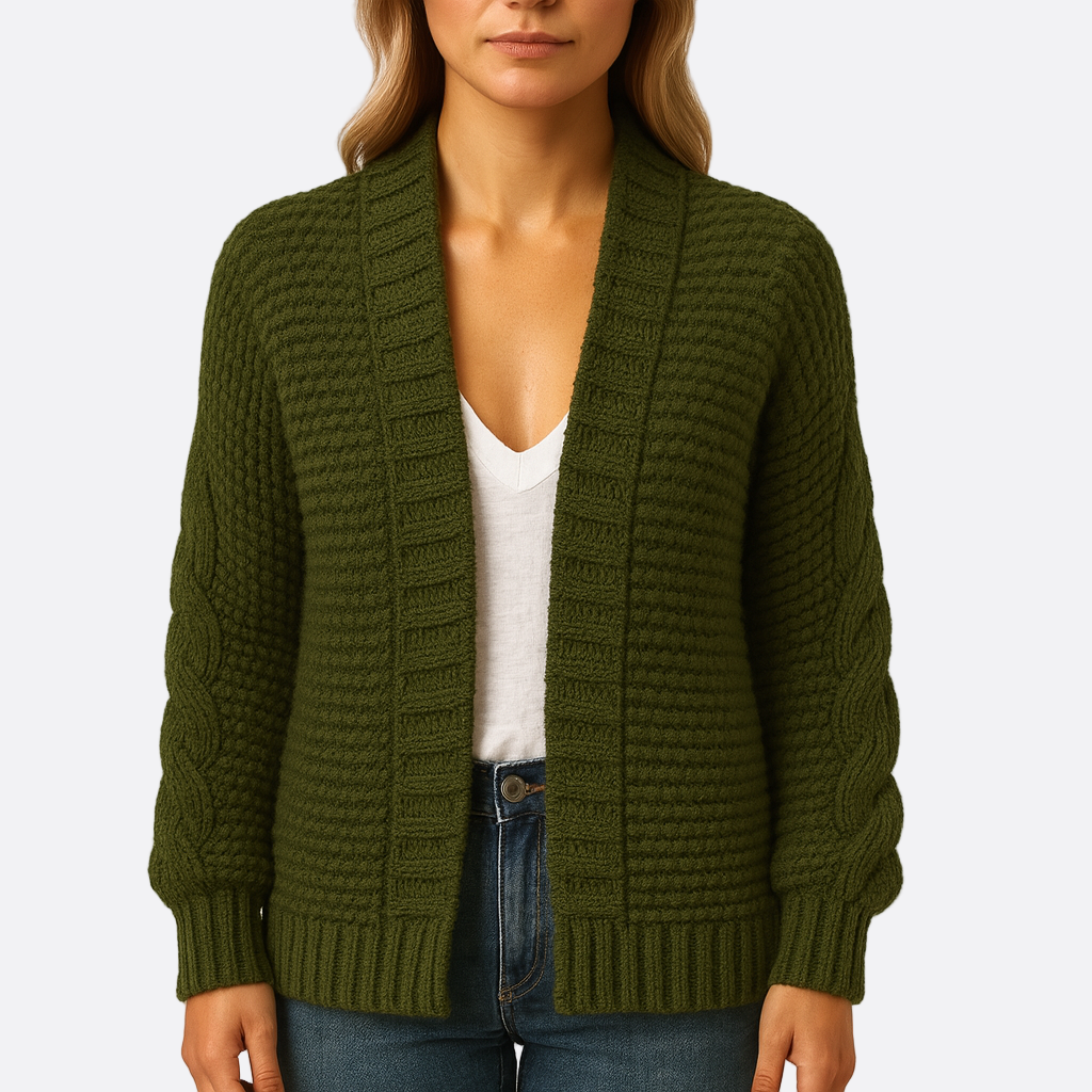 Damen - Grobstrickjacke - Tiefen Taschen - Modischer Strickstil für Komfort und Wärme