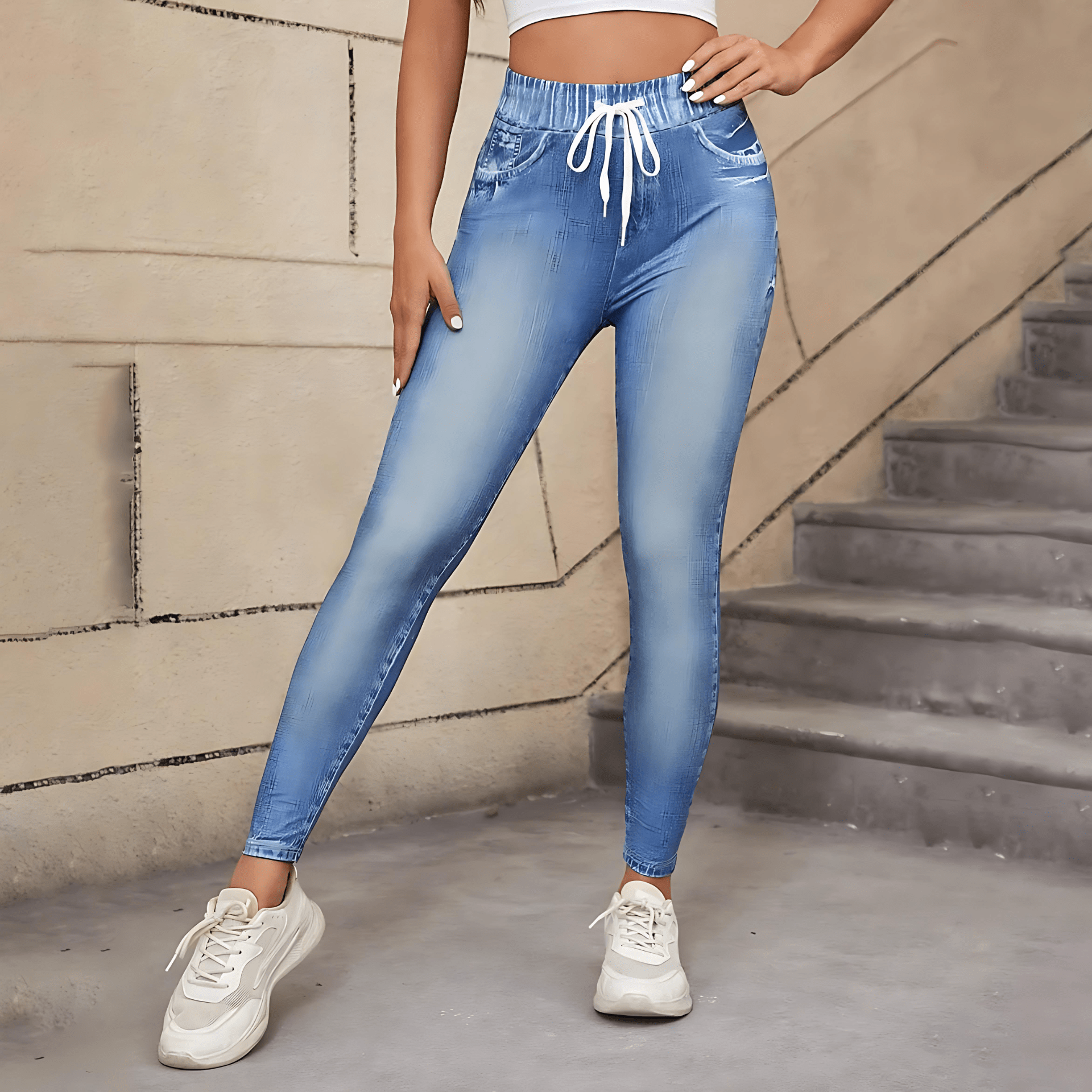Damen - Hochtaillierte Jeggings - Bequemer Kordelzug - Modischer Stretch-Stil für ultimativen Komfort