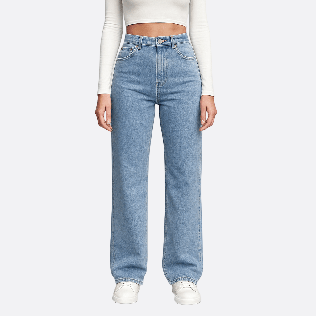 Damen - Hohe Taille Straight Leg Jeans - Klassischer Denim - Zeitlosen Stil - Komfort und Eleganz