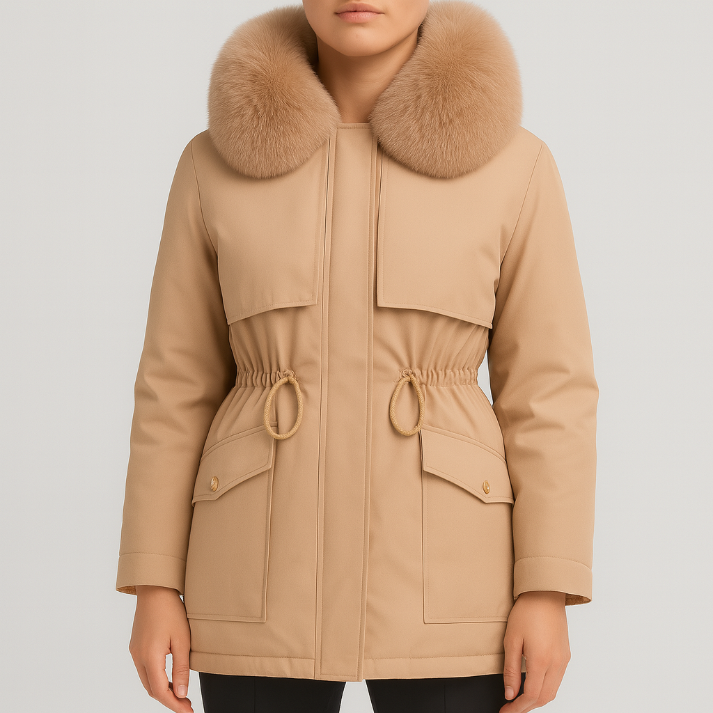 Damen - Hüftlanger Mantel - Kunstpelzkragen & Zip-Verschluss - Stilvoller Wintermantel