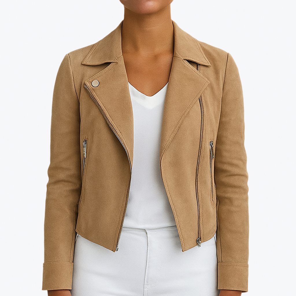 Damen - Jacke - Leder - Reißverschluss mit Knöpfen - Stilvolle und langlebige biker-inspirierte Jacke