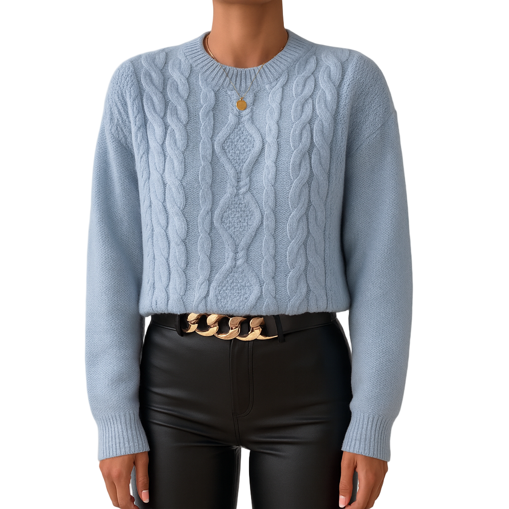 Damen - Kabelstrick Pullover - Rundhalsausschnitt - Bequeme und stilvolle Strickmode für jeden Anlass