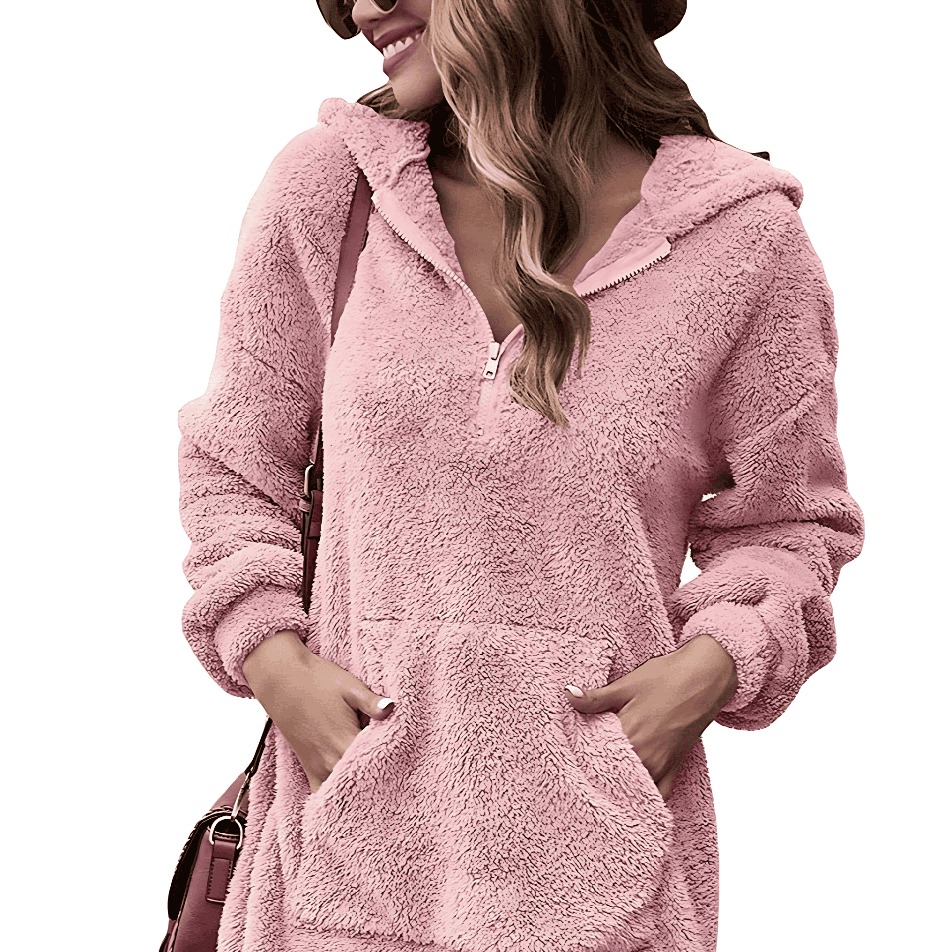 Damen - Kapuzenkleid - Halbreißverschluss Stil - Bequem und warm für entspannte Tage