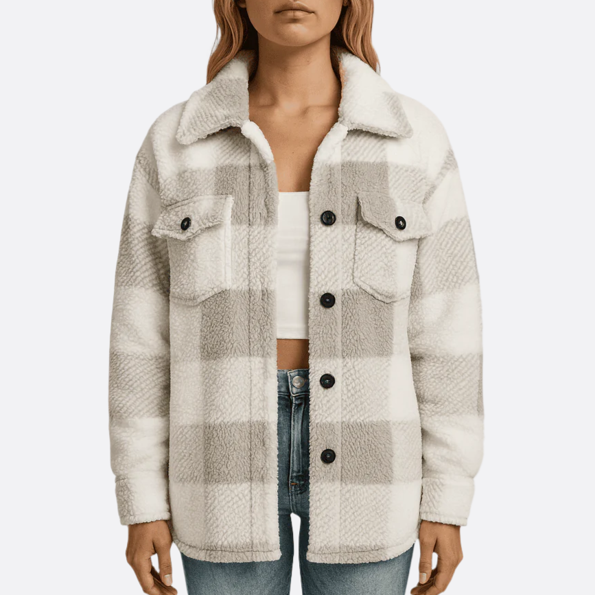 Damen - Karierte Jacke - Fleece - Kuschelig und Warm - Perfekt für kalte Tage