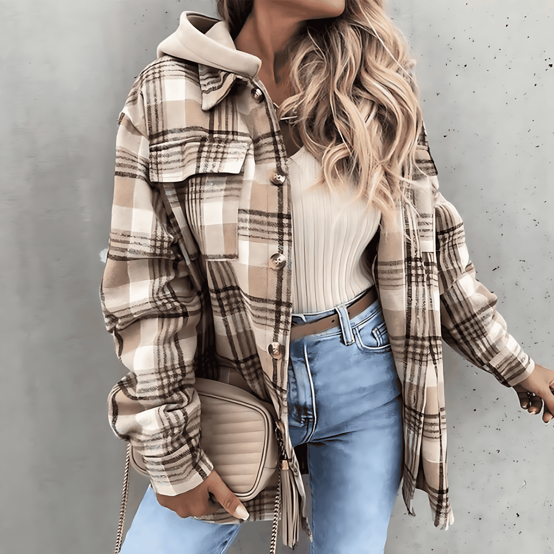 Damen - Karierte Kapuzenjacke - Bequeme Herbstmode - Stylische Lässigkeit für jeden Tag