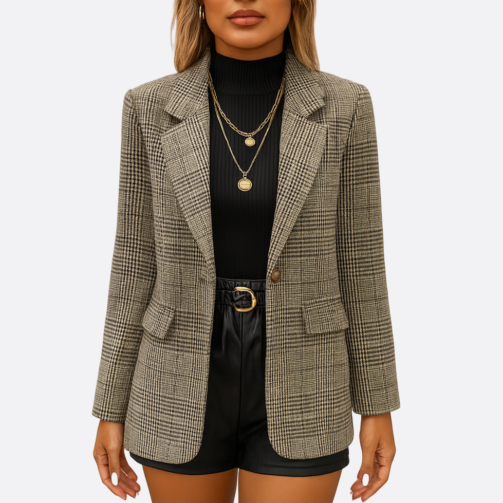 Damen - Karierter Winterblazer - Maßgeschneiderte Wollmischung - Stilvoller Look für kalte Tage