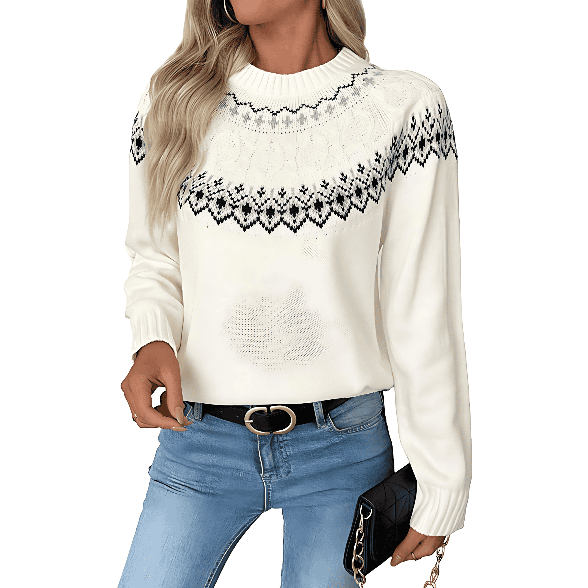 Damen - Klassischer Strickpullover - Norwegisches Design - Gemütlicher Stil für den AlltagDamen - Klassischer Strickpullover - Norwegisches Design - Gemütlicher Stil für den Alltag