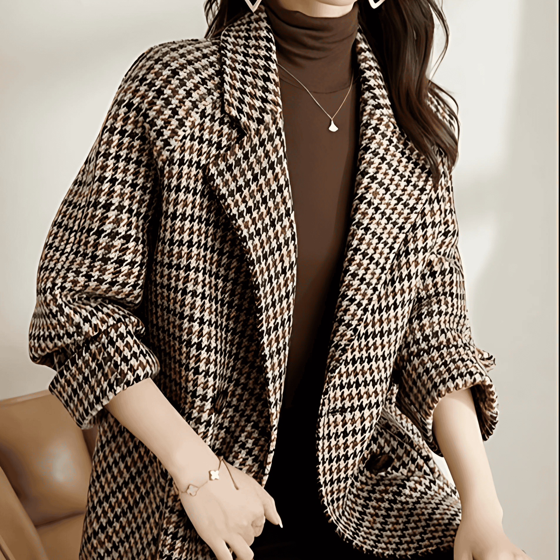 Damen - Klassischer langer Blazer - Kariert - Perfekt für den Herbststil
