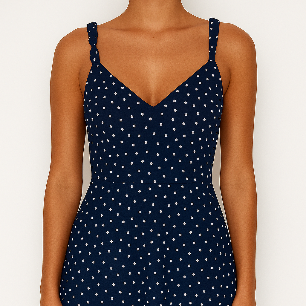 Damen - Blaues Kleid mit V-Ausschnitt - Leichtes Material - Blumenmuster - Sommerlicher Chic