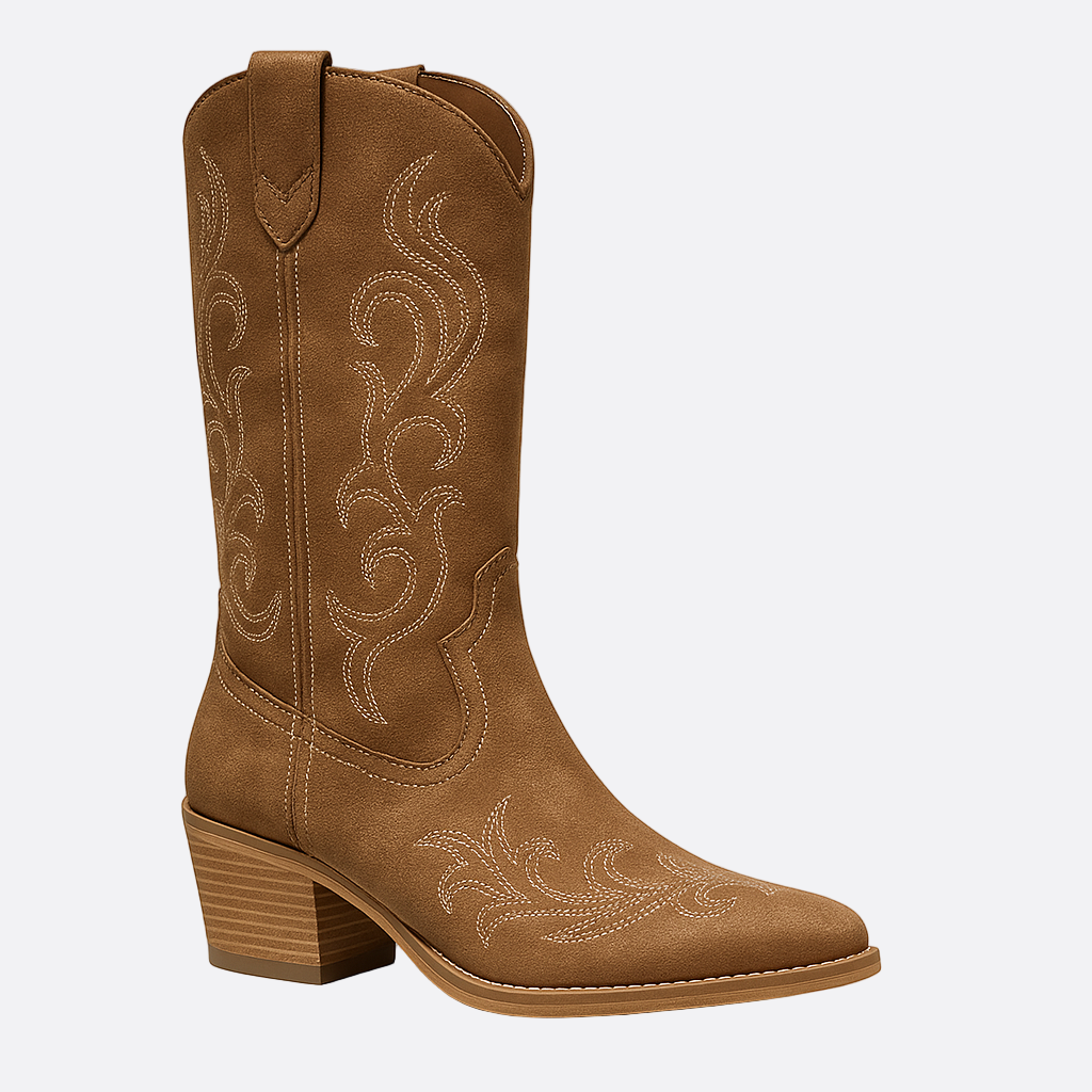 Damen - Kniehohe Westernstiefel - Leder - Stilvolle Stickerei - Trendige Westernmode für jeden Anlass