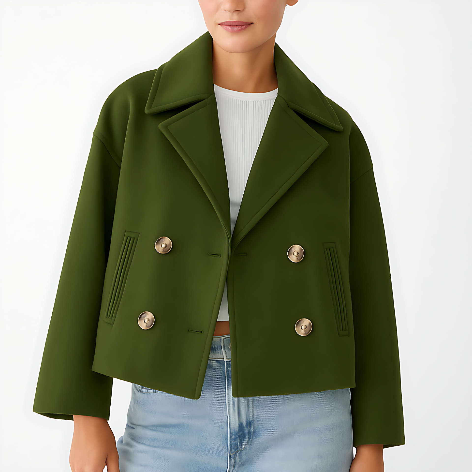 Damen - Kurzer taillierter Mantel - Breitem Aufschlag - Eleganter Schnitt für stilvolle Outfits