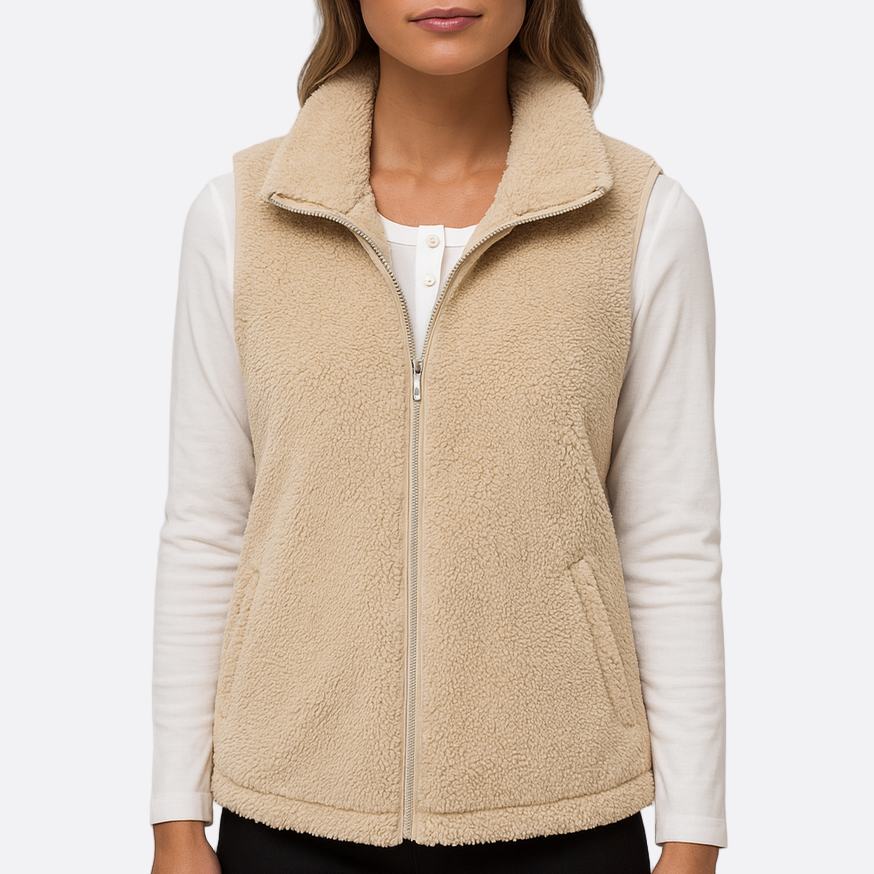 Damen - Kuschelige Zip-Weste - Weicher Materialmix - Stilvoller Komfort für jede Gelegenheit