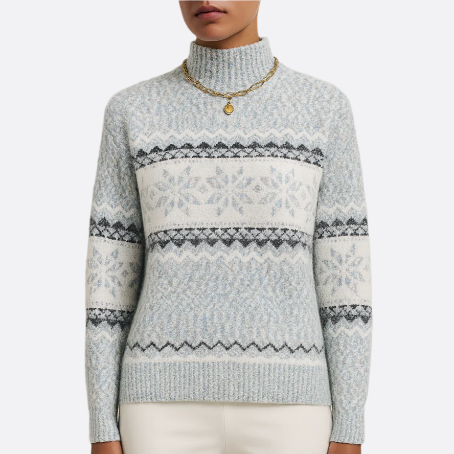 Damen - Kuscheliger Strickpulli - Weicher Materialmix - Schneeflocken-Design - warme Wintertage