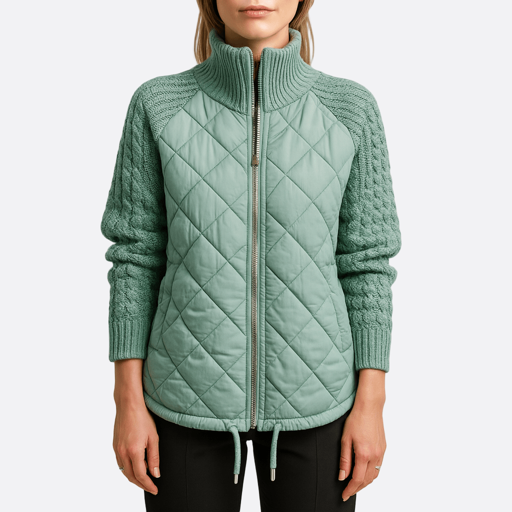 Damen - Kuschelige wattierte Jacke - Strickärmeln - Bequemer, warmer Stil für kalte Tage