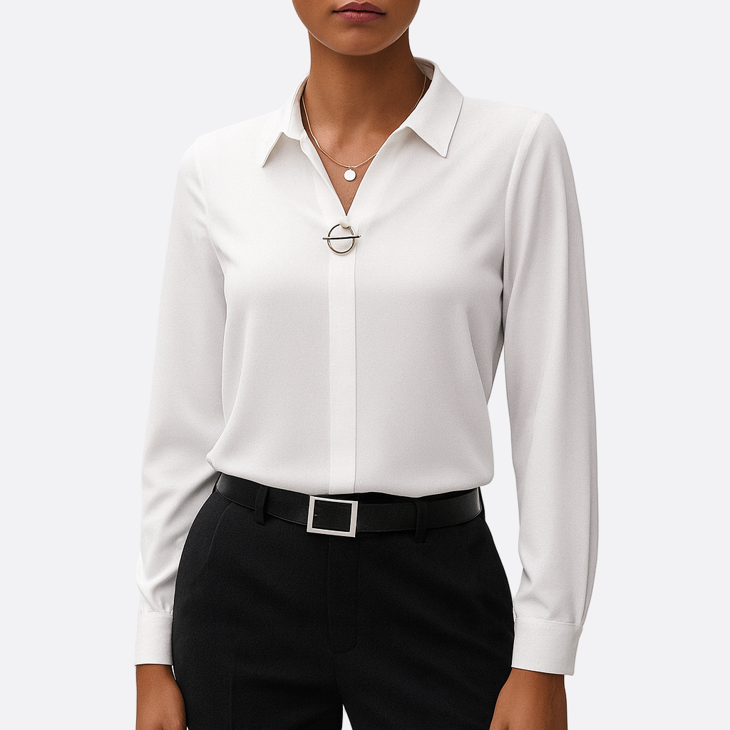 Damen - Langarmbluse - Klassischer Kragen - Unifarben - Elegante Mode für jeden Anlass