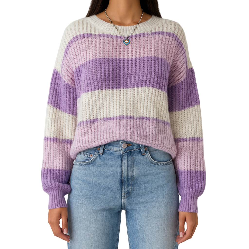 Damen - Langärmeliger Pullover - Gestrickter - Rundhalsausschnitt - Bequemer und stilvoller Look