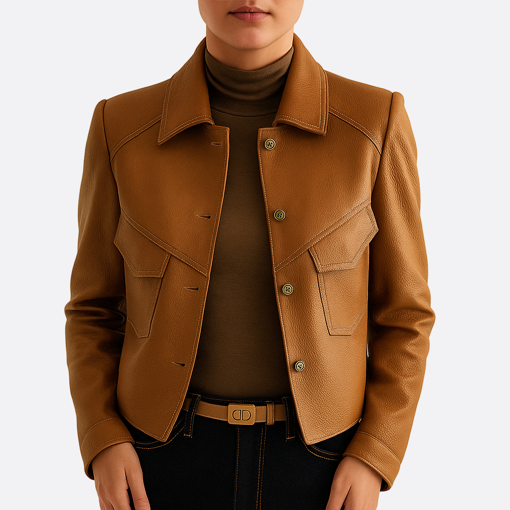 Damen - Langarmjacke - Robustes Material - Braunes Design - Modisch & Vielseitig für Jeden Anlass