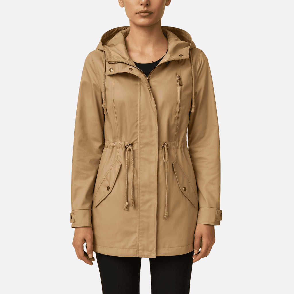 Damen - Langärmliger Trenchcoat - Kapuze - Wasserdicht und Stylisch - Perfekt für Regenwetter