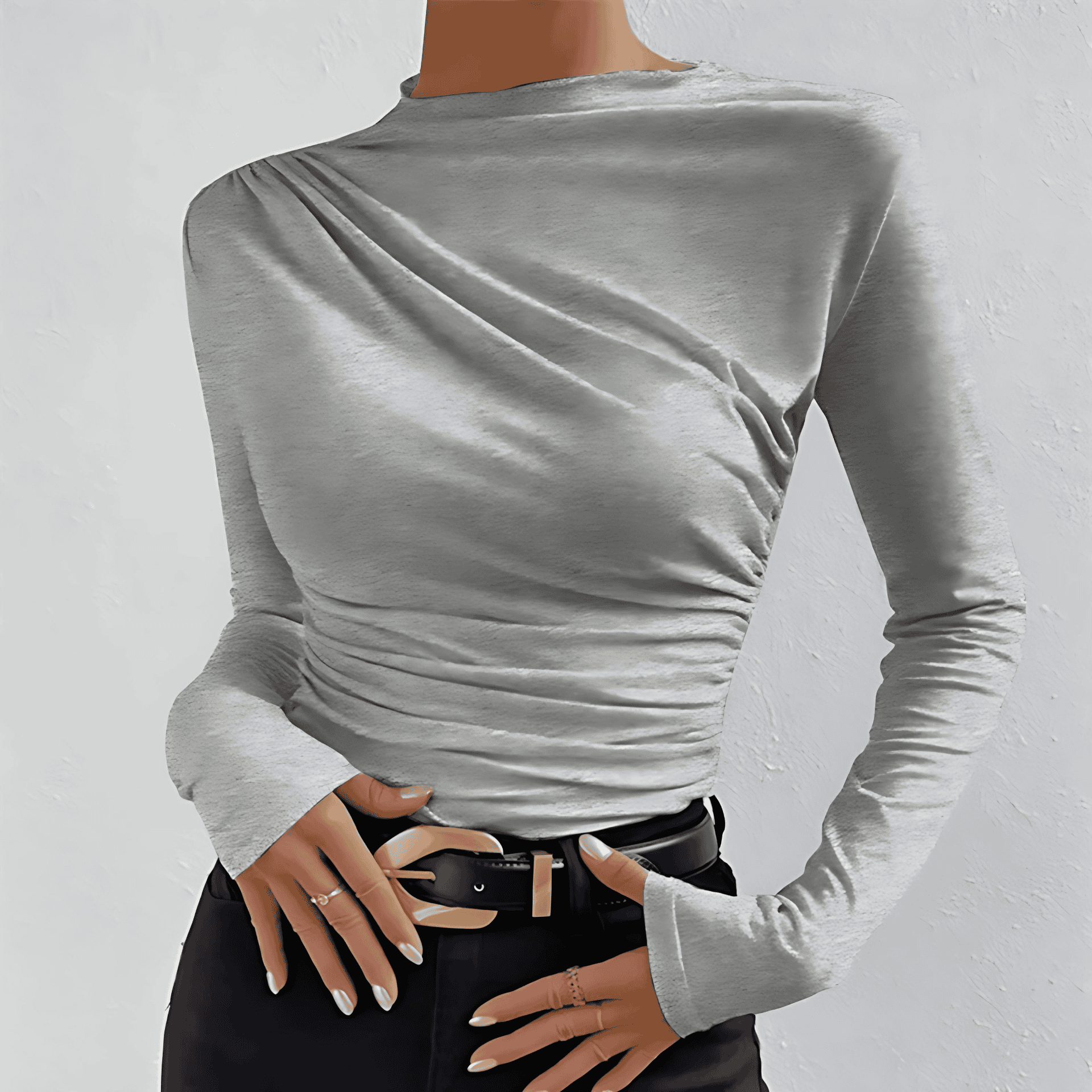 Damen - Langärmliges Hemd mit Falten - Stylischer Passform - Elegantes Freizeit Oberteil