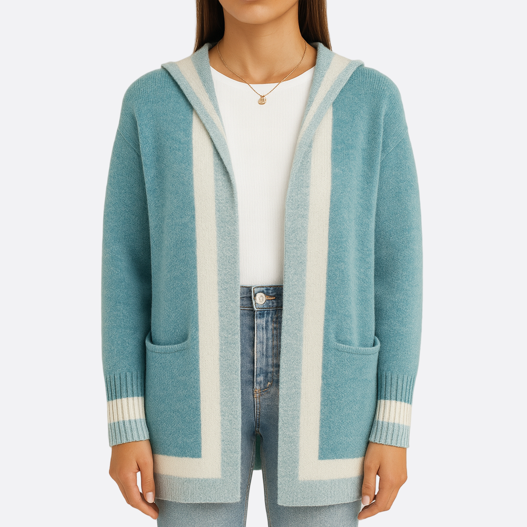 Damen - Lange Strickjacke mit Kapuze - Kuscheliges Material für gemütliche Tage - Trendige Strickmode