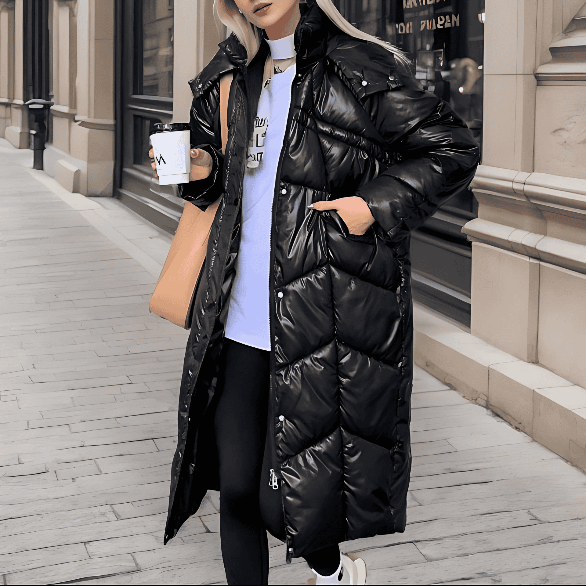 Damen - Lange isolierte Puffer Jacke - Entspannte Passform - Warm und Stilvoll - Perfekt für kalte Tage